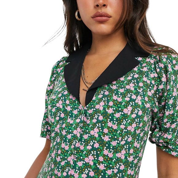 ASOS Cottage Core Collared Midi Tea Dress in Floral Print Nwot - Picture 5 of 14